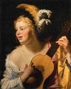 Gerard van Honthorst Woman Playing the Guitar oil